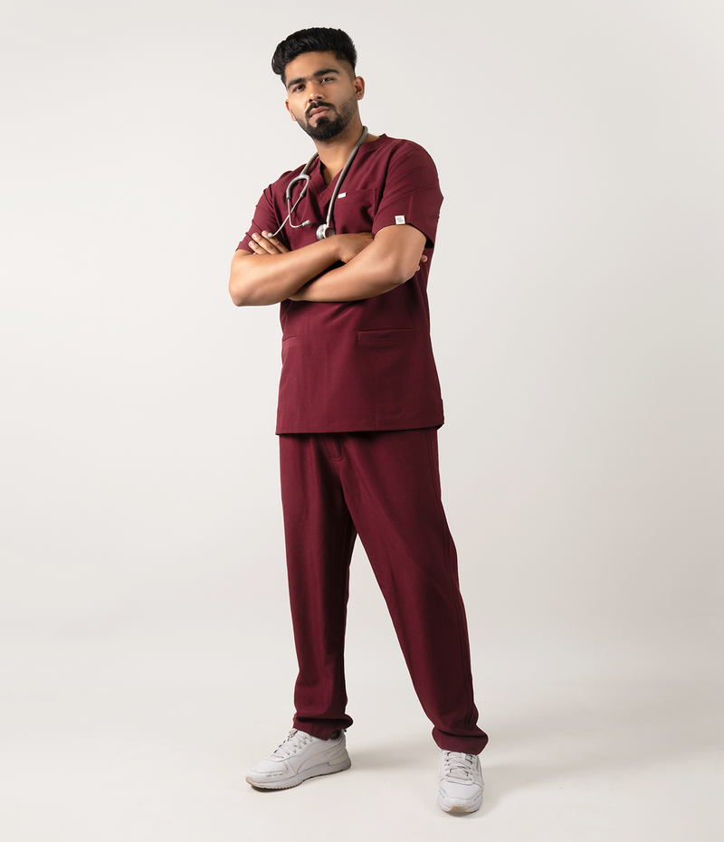 Triflex V-neck Maroon Scrubs for Men