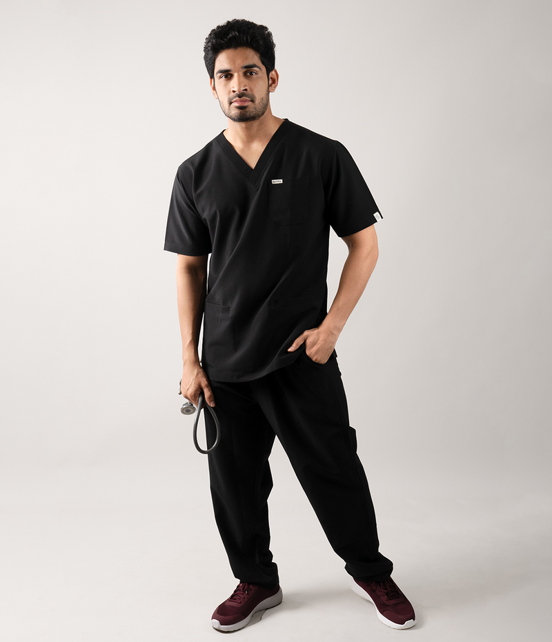 Triflex V-neck Black Scrubs for Men