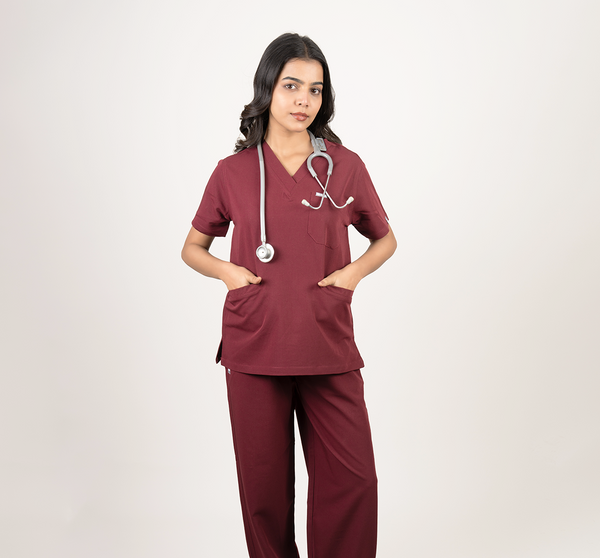 Triflex V-neck Maroon Scrubs for Women